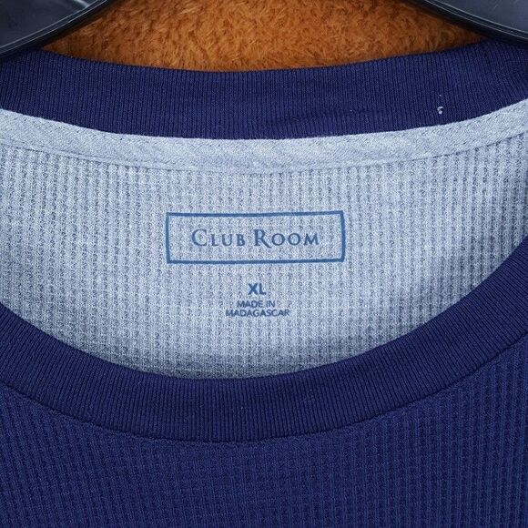 CLUB ROOM Shirt Mens XL Blue Pullover Crew Waffle Thermal Long Sleeve - Picture 2 of 6